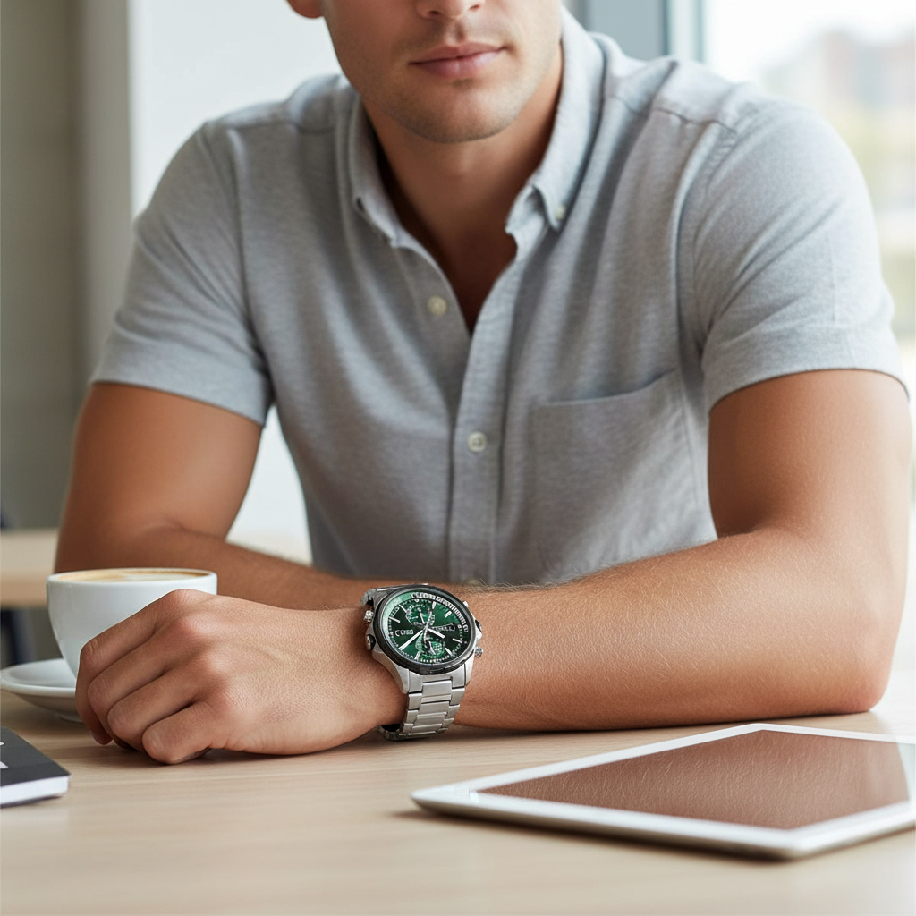 Hugo Boss Globetrotter 1513930 Men's Silver Steel Watch with Green Dial (10 ATM)