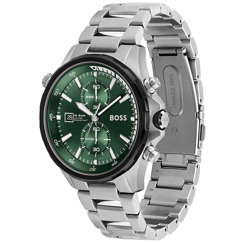 Hugo Boss Globetrotter 1513930 Men's Silver Steel Watch with Green Dial (10 ATM)