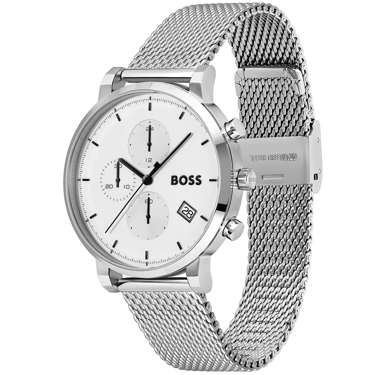 Hugo Boss Skymaster 1513933 Chronograph White Dial Men's Mesh Watch
