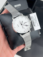 Hugo Boss Skymaster 1513933 Chronograph White Dial Men's Mesh Watch