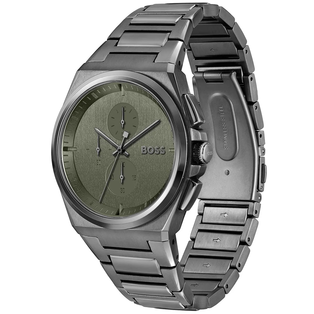 Hugo Boss Steer 1514045 Men's Gunmetal Steel Watch with Olive Green Dial