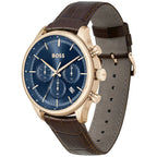 Hugo Boss Admiral 1514050 Full Gold Case Blue Dial Brown Leather Men's Watch