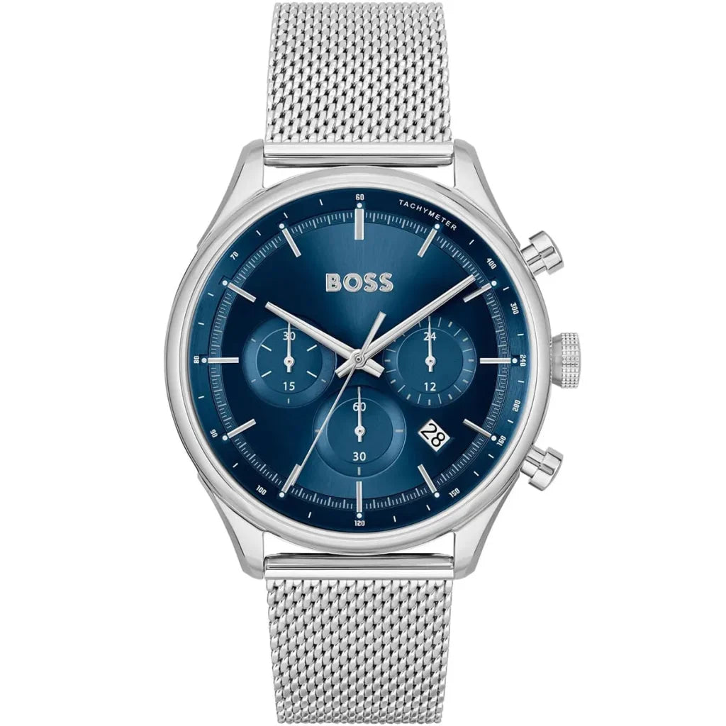 Hugo Boss Gregor 1514052 Men's Silver Steel Mesh Watch with Blue Dial