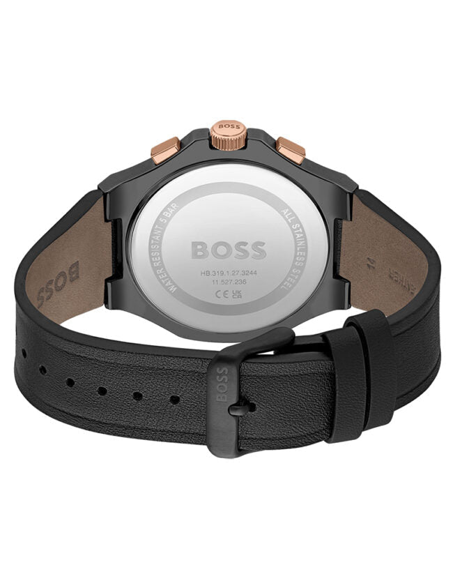Hugo Boss Taper 1514089 Men's Black & Rose Gold Watch with Leather Strap