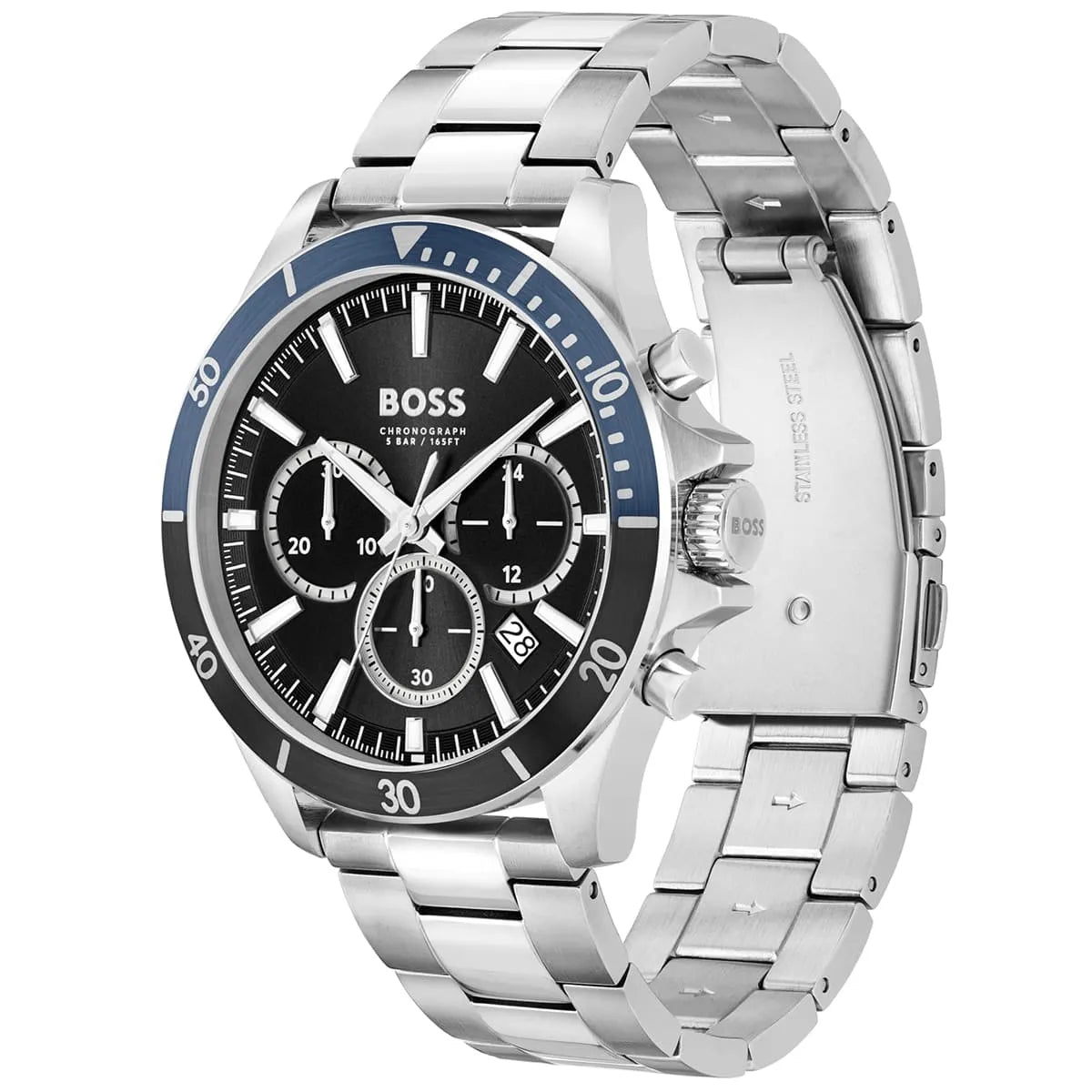 Hugo Boss Troper 1514101 Men's Silver Steel Watch with Blue & Black Bezel