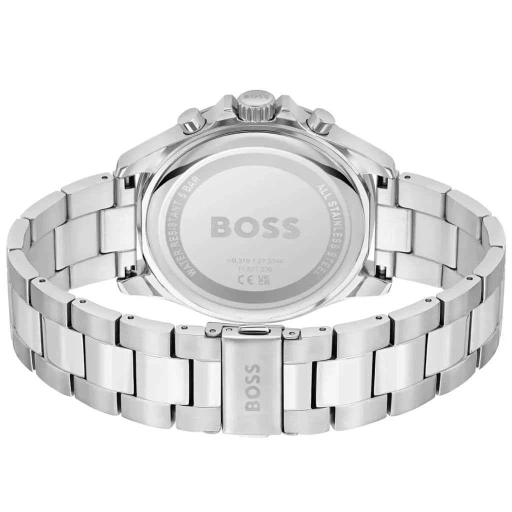 Hugo Boss Troper 1514101 Men's Silver Steel Watch with Blue & Black Bezel