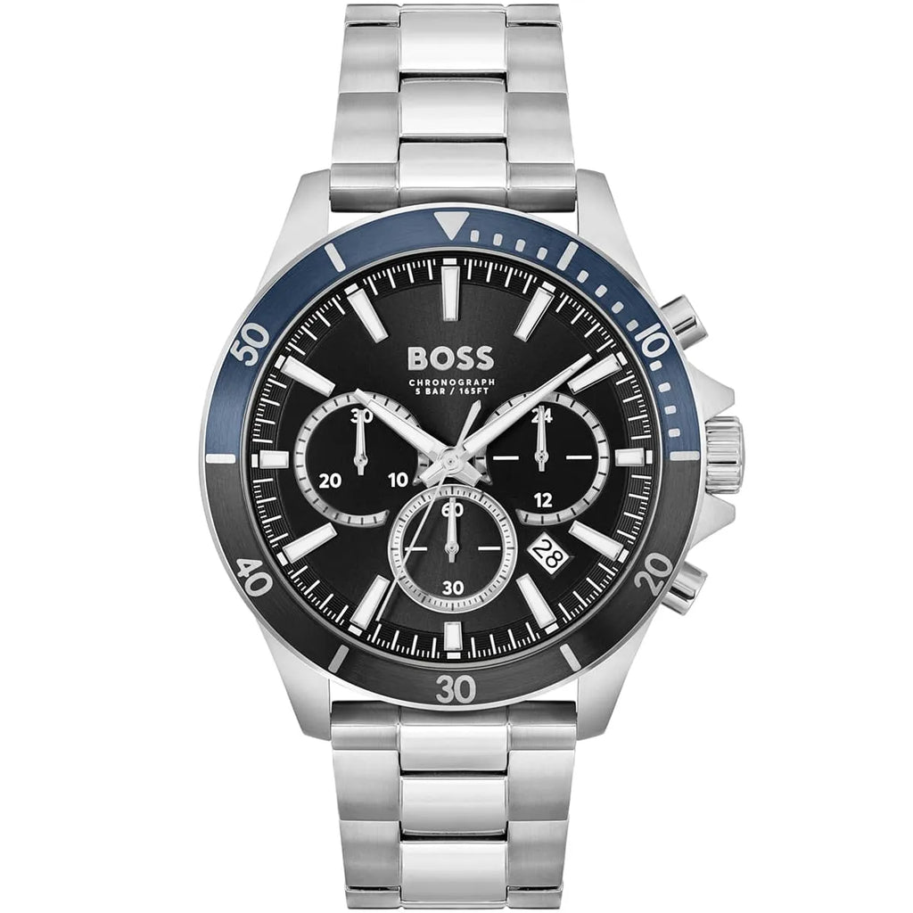 Hugo Boss Troper 1514101 Men's Silver Steel Watch with Blue & Black Bezel