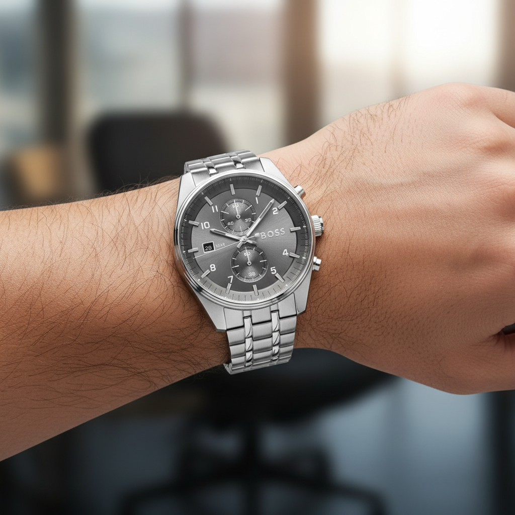 Hugo Boss Skytraveller 1514151 Men's Silver Watch Grey Dial