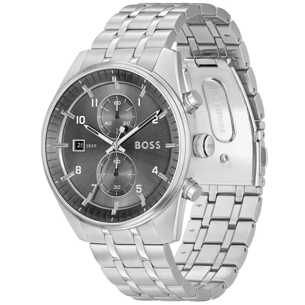 Hugo Boss Skytraveller 1514151 Men's Silver Watch Grey Dial