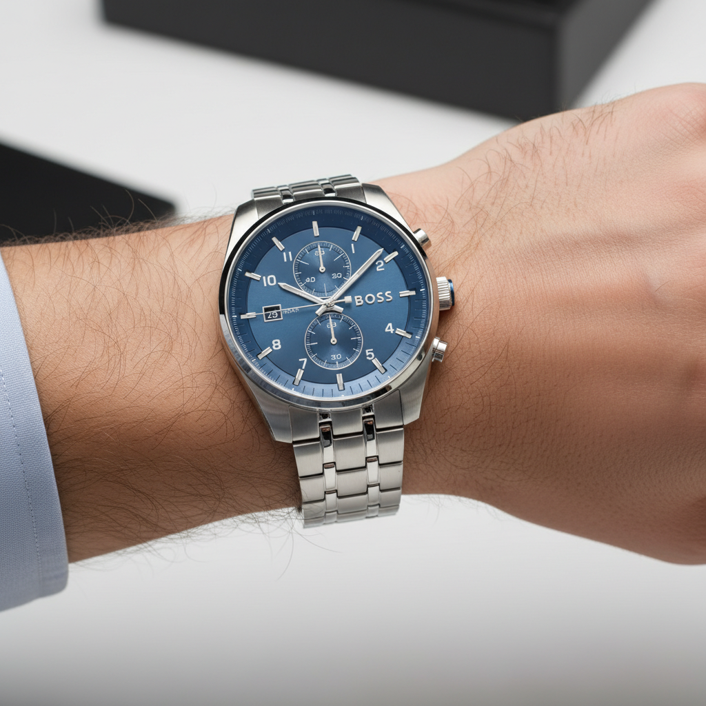Hugo Boss Skytraveller 1514216 Men's Silver Steel Watch with Blue Dial