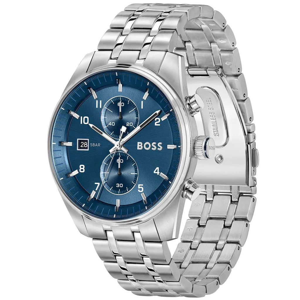 Hugo Boss Skytraveller 1514216 Men's Silver Steel Watch with Blue Dial