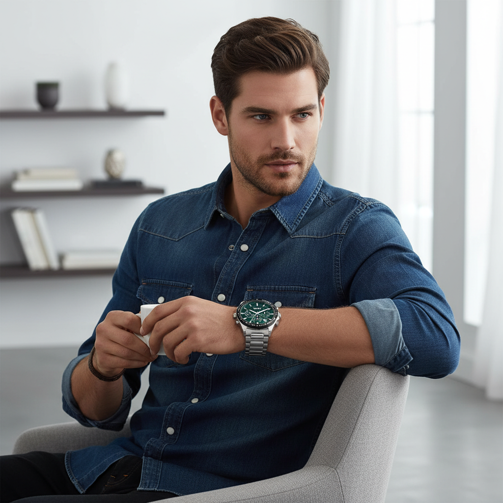 Hugo Boss Strike 1792156 Men's Silver Steel Watch with Textured Green Dial