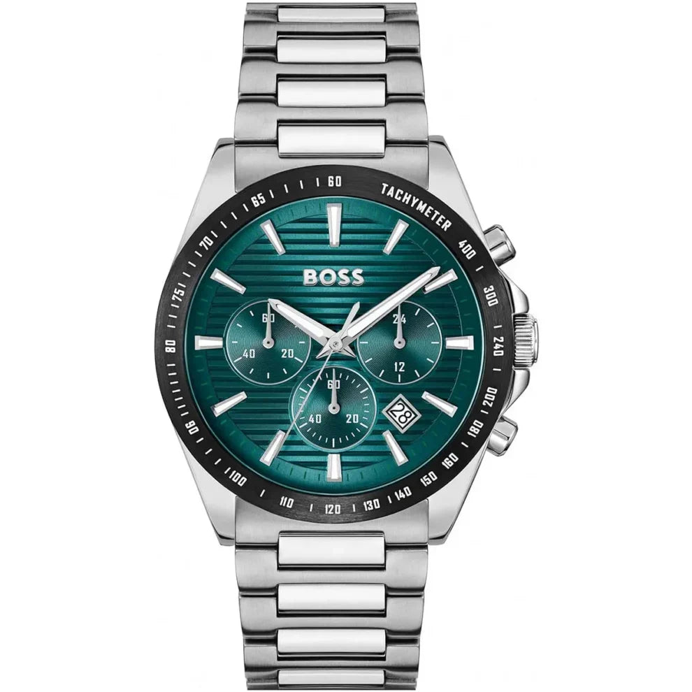 Hugo Boss Strike 1792156 Men's Silver Steel Watch with Textured Green Dial