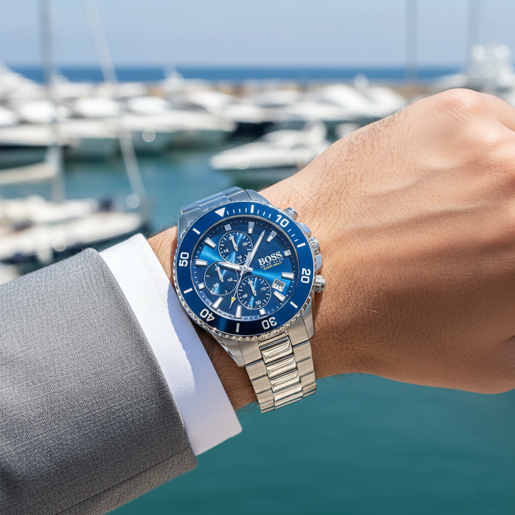 Hugo Boss Admiral 1513907 Silver-Tone Blue Dial Chronograph Men's Watch