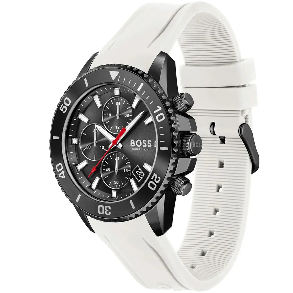 Hugo Boss Admiral 1513966 White Rubber Black Dial Chronograph Men's Watch