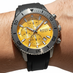 Hugo Boss Admiral 1513968 Yellow Dial Black Rubber Strap Men's Watch