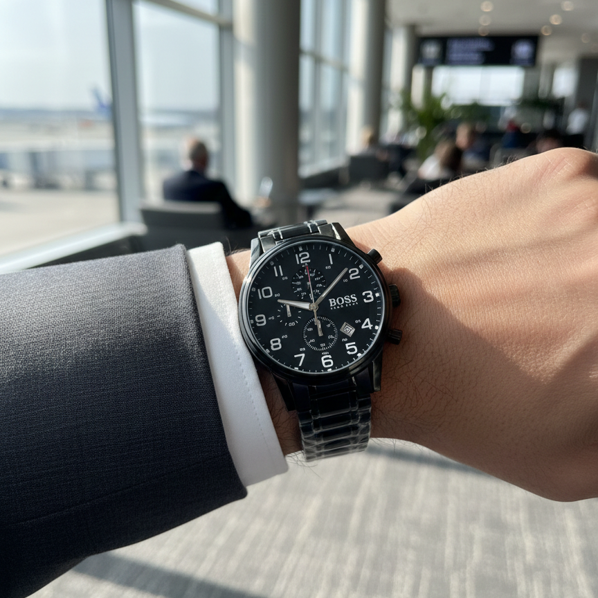 Hugo Boss Aeroliner 1513180 Black IP Stainless Steel Chronograph Watch
