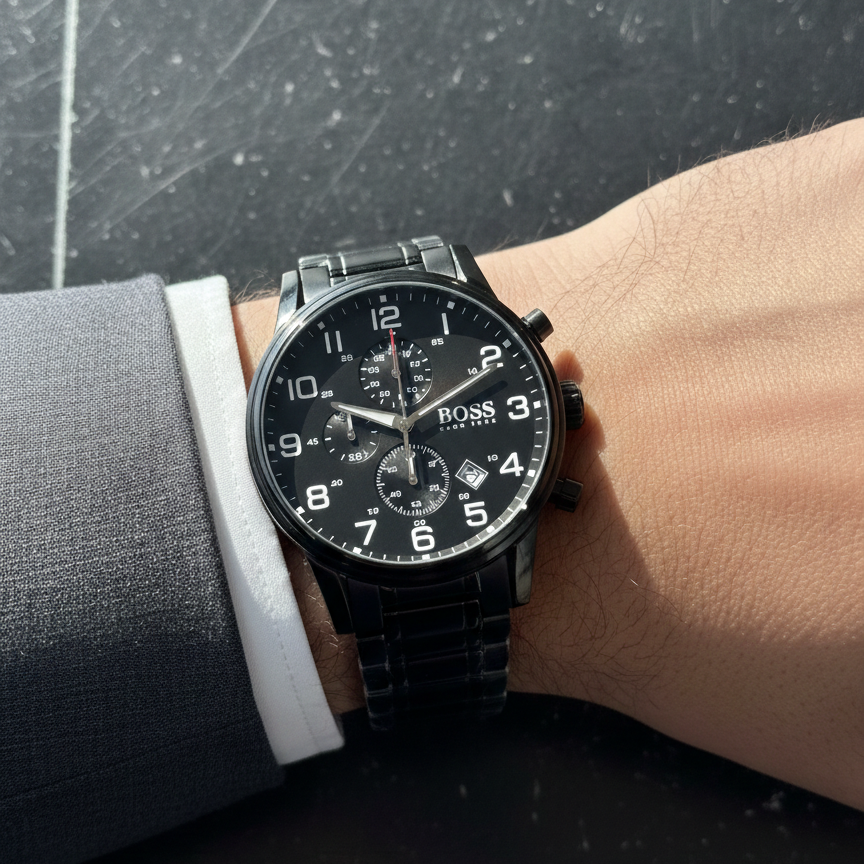 Hugo Boss Aeroliner 1513180 Black IP Stainless Steel Chronograph Watch