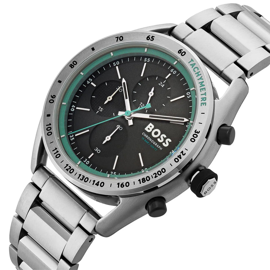Hugo Boss Center Court 1514023 Silver-Tone Green Accents Chronograph Men's Watch