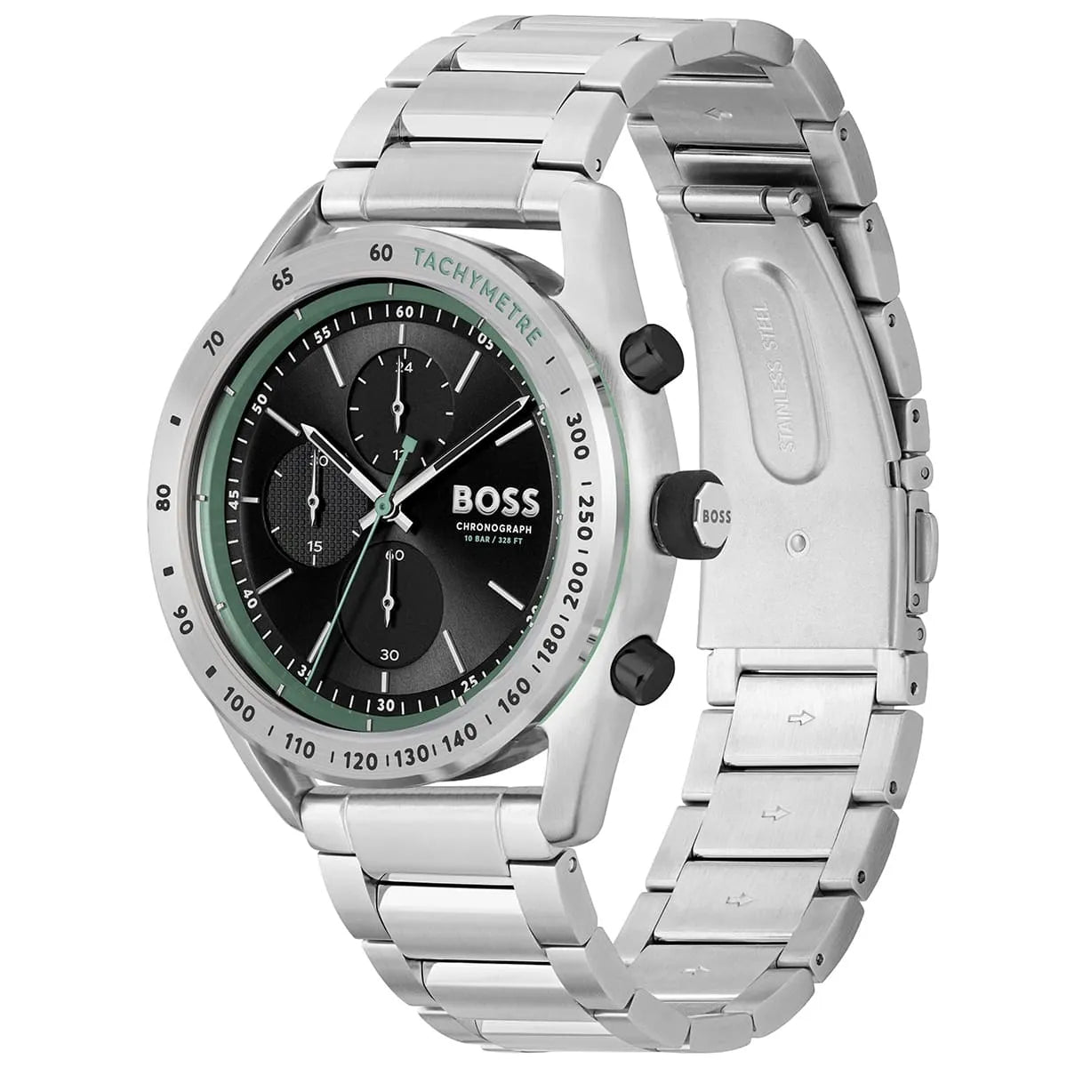 Hugo Boss Center Court 1514023 Silver-Tone Green Accents Chronograph Men's Watch