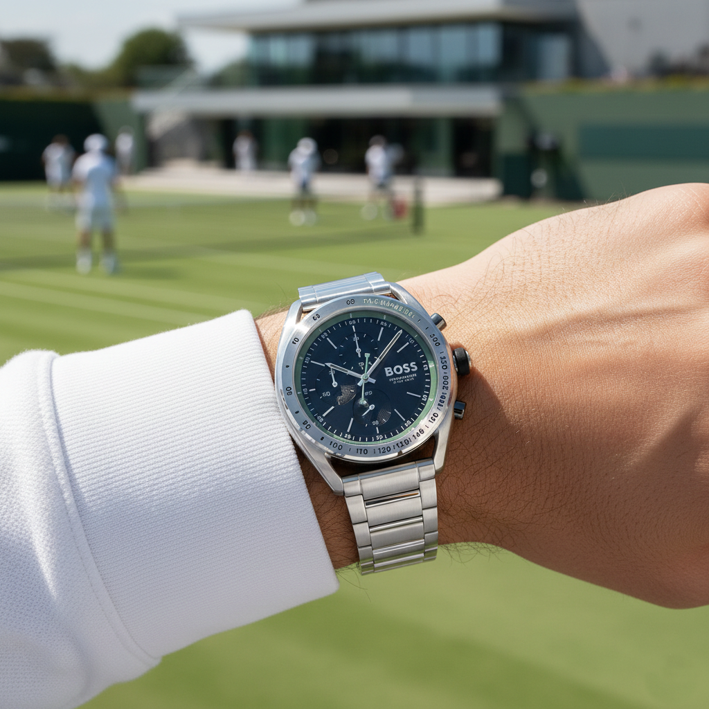 Hugo Boss Center Court 1514023 Silver-Tone Green Accents Chronograph Men's Watch