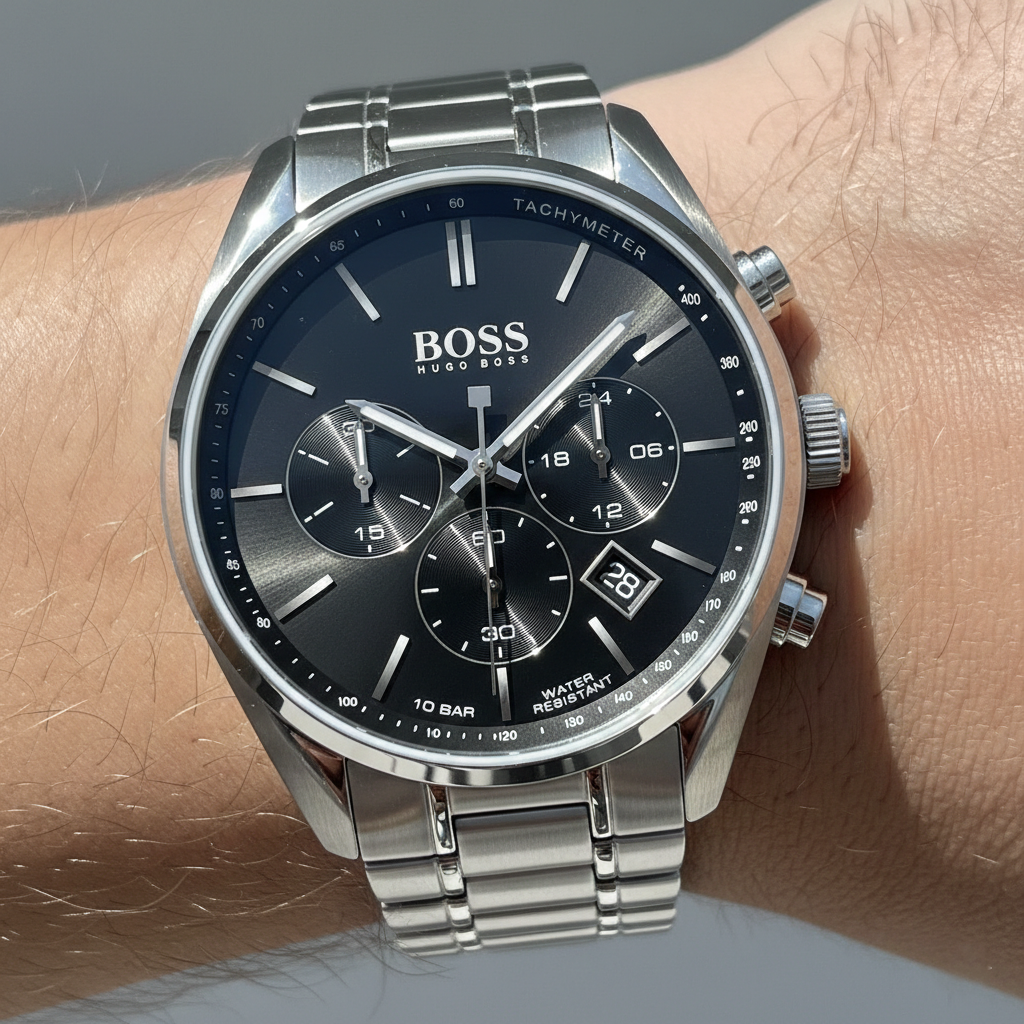 Hugo Boss Champion 1513871 Silver-Tone Black Dial Men's Watch