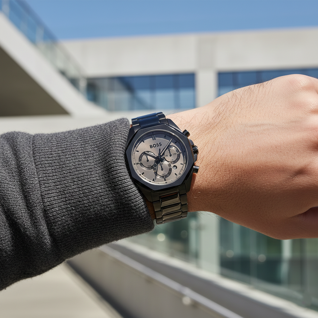 Hugo Boss Cloud 1514016 Grey IP Geometric Chronograph Men's Watch