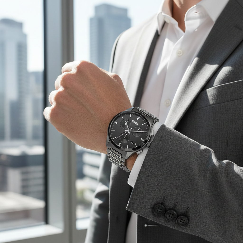 Hugo Boss Dapper 1513929 Grey IP Gunmetal Chronograph Men's Watch