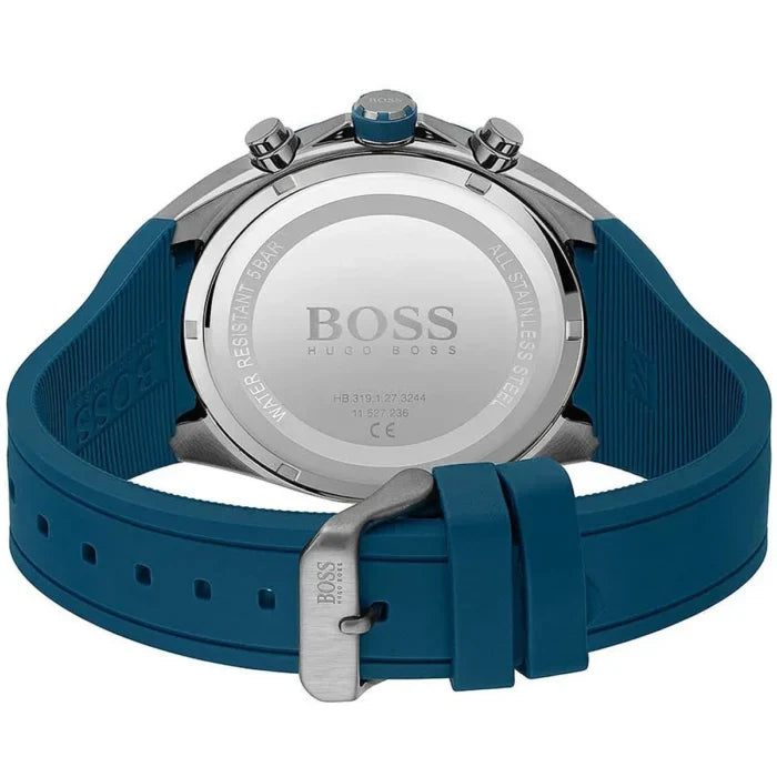 Hugo Boss Distinct 1513856 Gunmetal Blue Rubber Strap Chronograph Men's Watch
