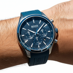 Hugo Boss Distinct 1513856 Gunmetal Blue Rubber Strap Chronograph Men's Watch