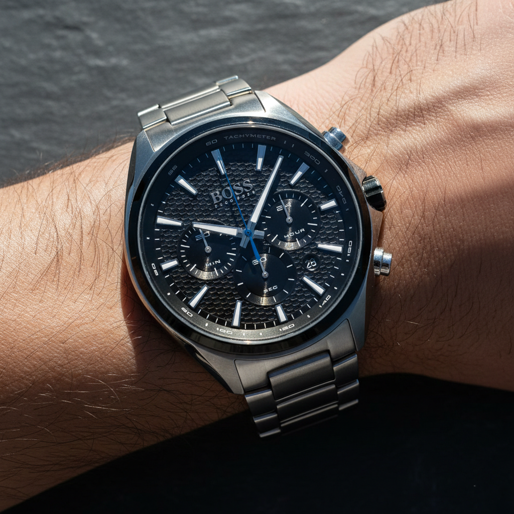 Hugo Boss Distinct 1513857 Silver Stainless Steel Black Dial Chronograph Watch