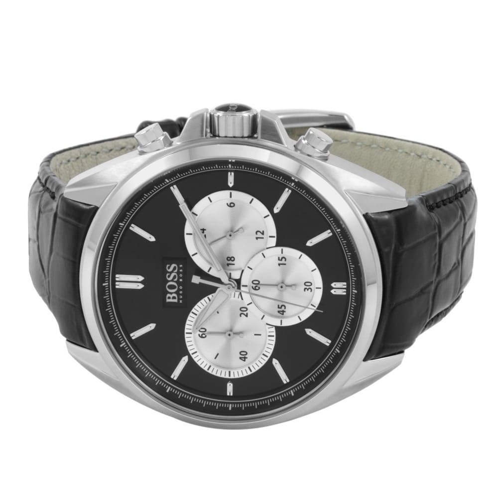 Hugo Boss Driver 1512879 Silver Stainless Steel Black Leather Chronograph Watch