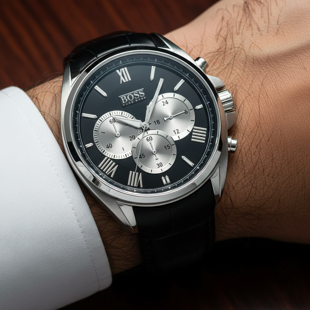Hugo Boss Driver 1512879 Silver Stainless Steel Black Leather Chronograph Watch