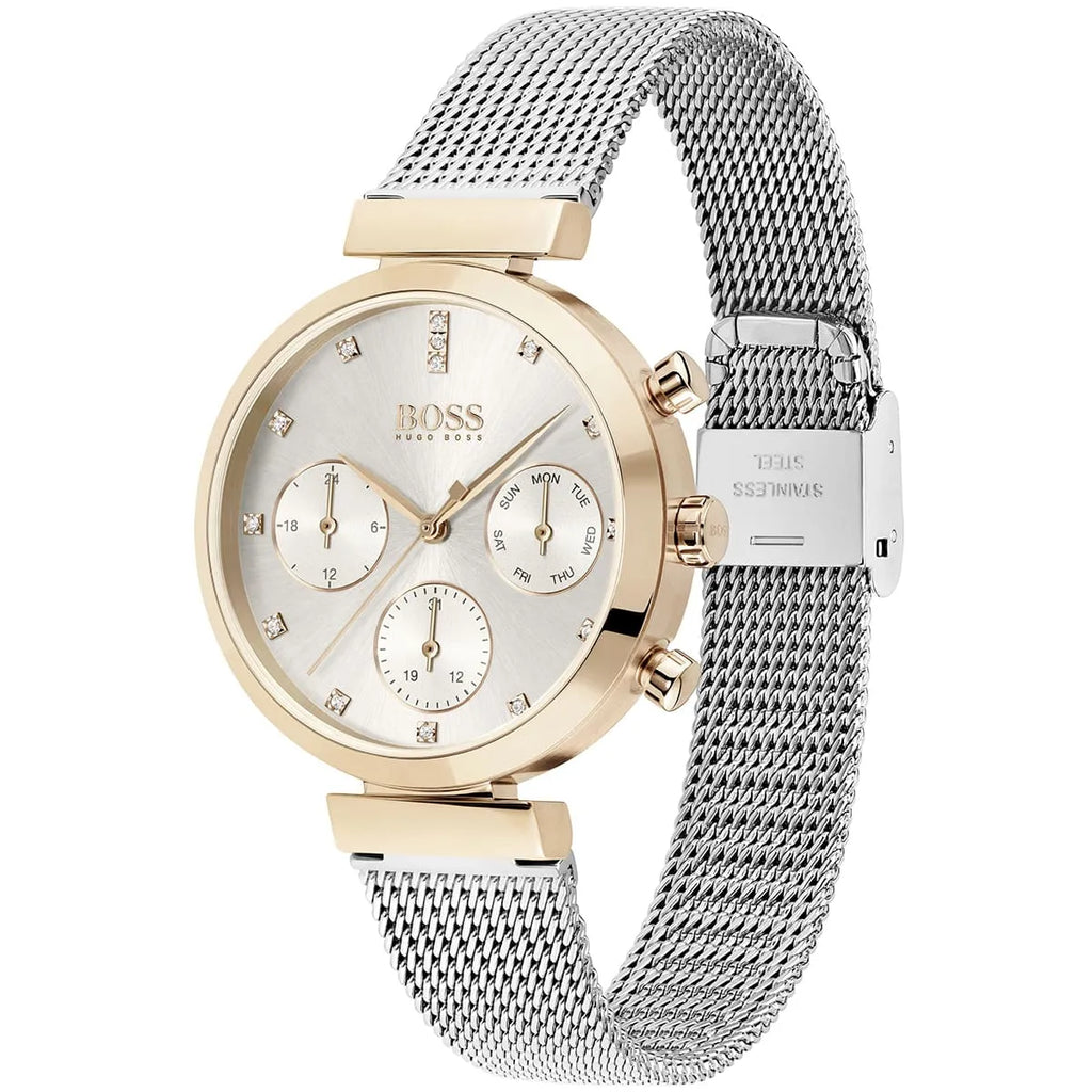 Original Hugo Boss Flawless Women's Watch - Rose Gold Mesh & Silver Dial (1502553)
