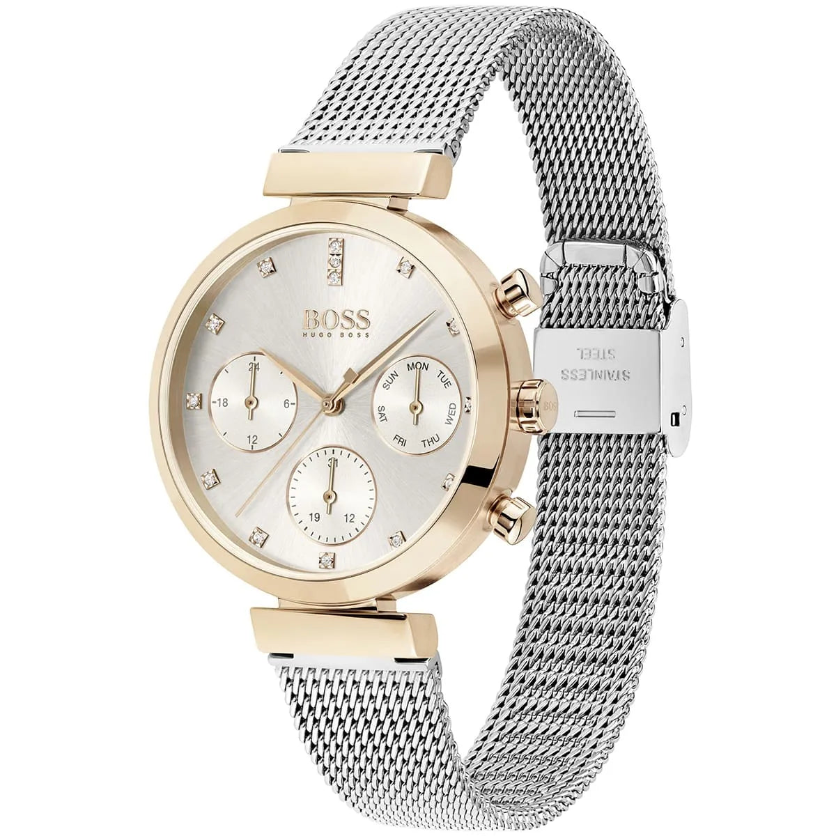 Original Hugo Boss Flawless Women's Watch - Rose Gold Mesh & Silver Dial (1502553)