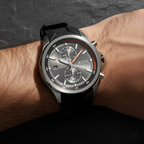 Hugo Boss Globetrotter 1513931 Silver Black Rubber Orange Accents Men's Watch