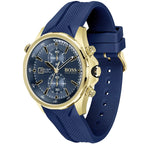 Hugo Boss Globetrotter 1513822 Gold-Tone Blue Rubber Strap Men's Watch