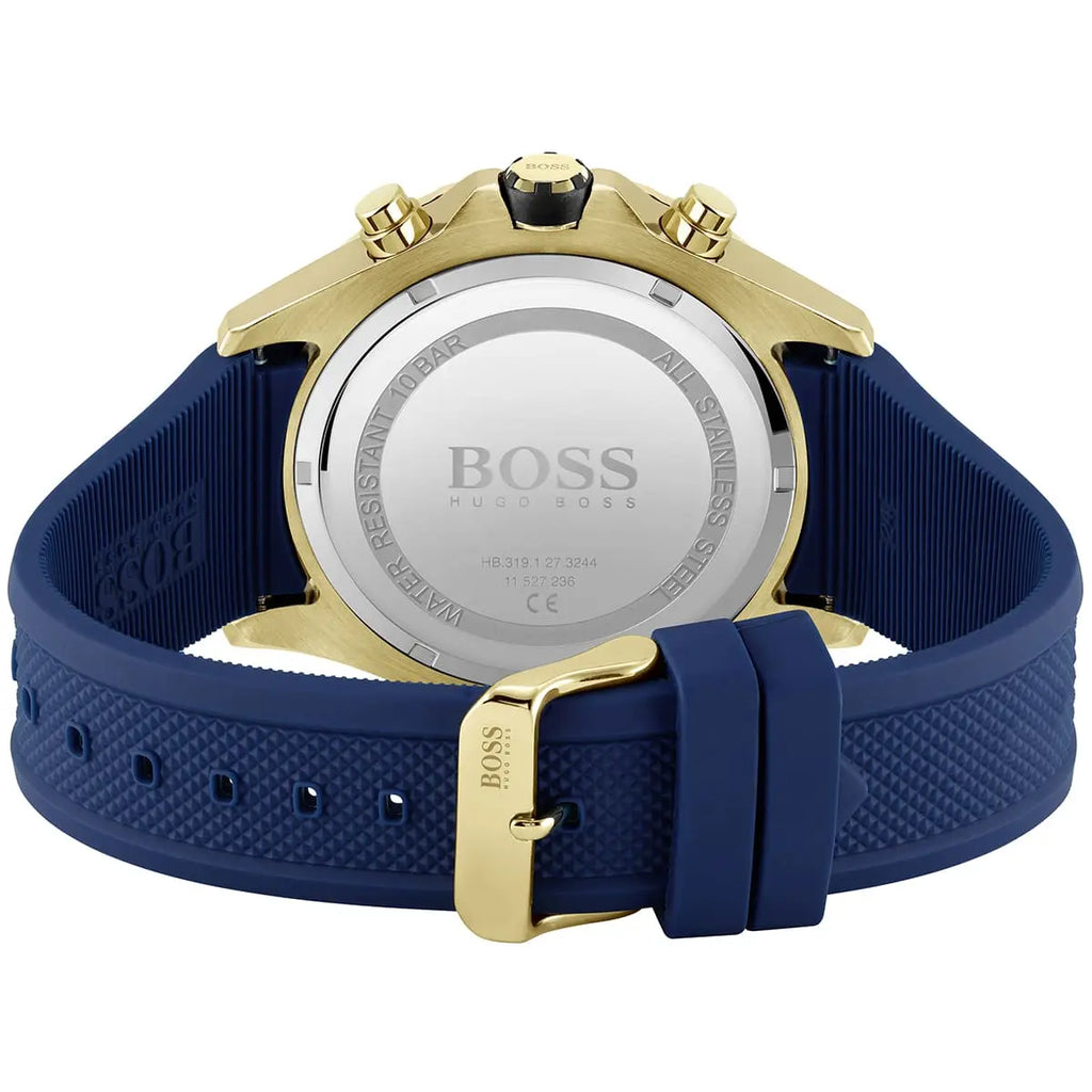 Hugo Boss Globetrotter 1513822 Gold-Tone Blue Rubber Strap Men's Watch