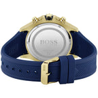 Hugo Boss Globetrotter 1513822 Gold-Tone Blue Rubber Strap Men's Watch