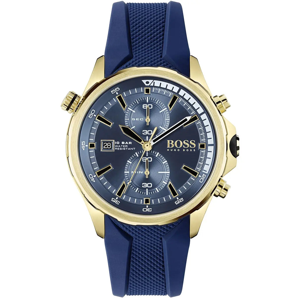 Hugo Boss Globetrotter 1513822 Gold-Tone Blue Rubber Strap Men's Watch