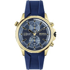 Hugo Boss Globetrotter 1513822 Gold-Tone Blue Rubber Strap Men's Watch