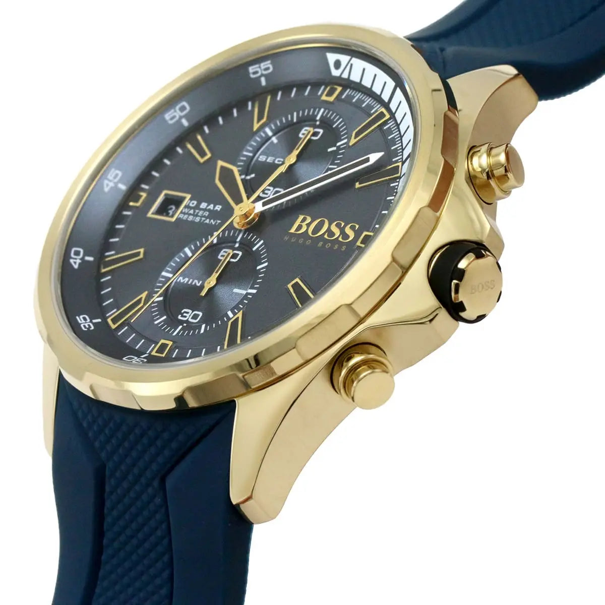 Hugo Boss Globetrotter 1513822 Gold-Tone Blue Rubber Strap Men's Watch