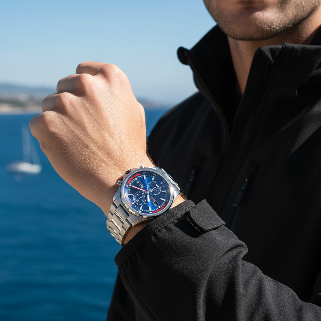 Hugo Boss Globetrotter 1513823 Silver-Tone Blue Dial Chronograph Men's Watch
