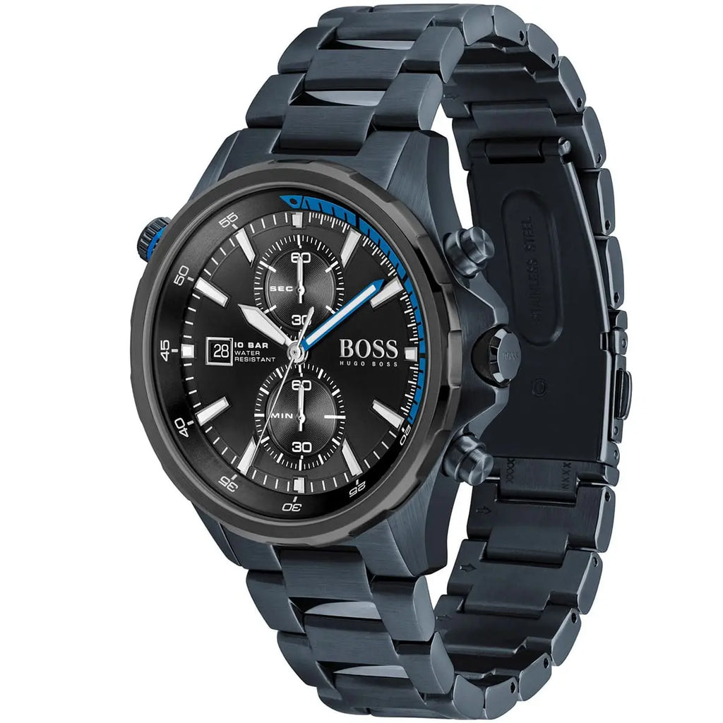 Hugo Boss Globetrotter 1513824 Blue IP Steel Black Dial Men's Watch