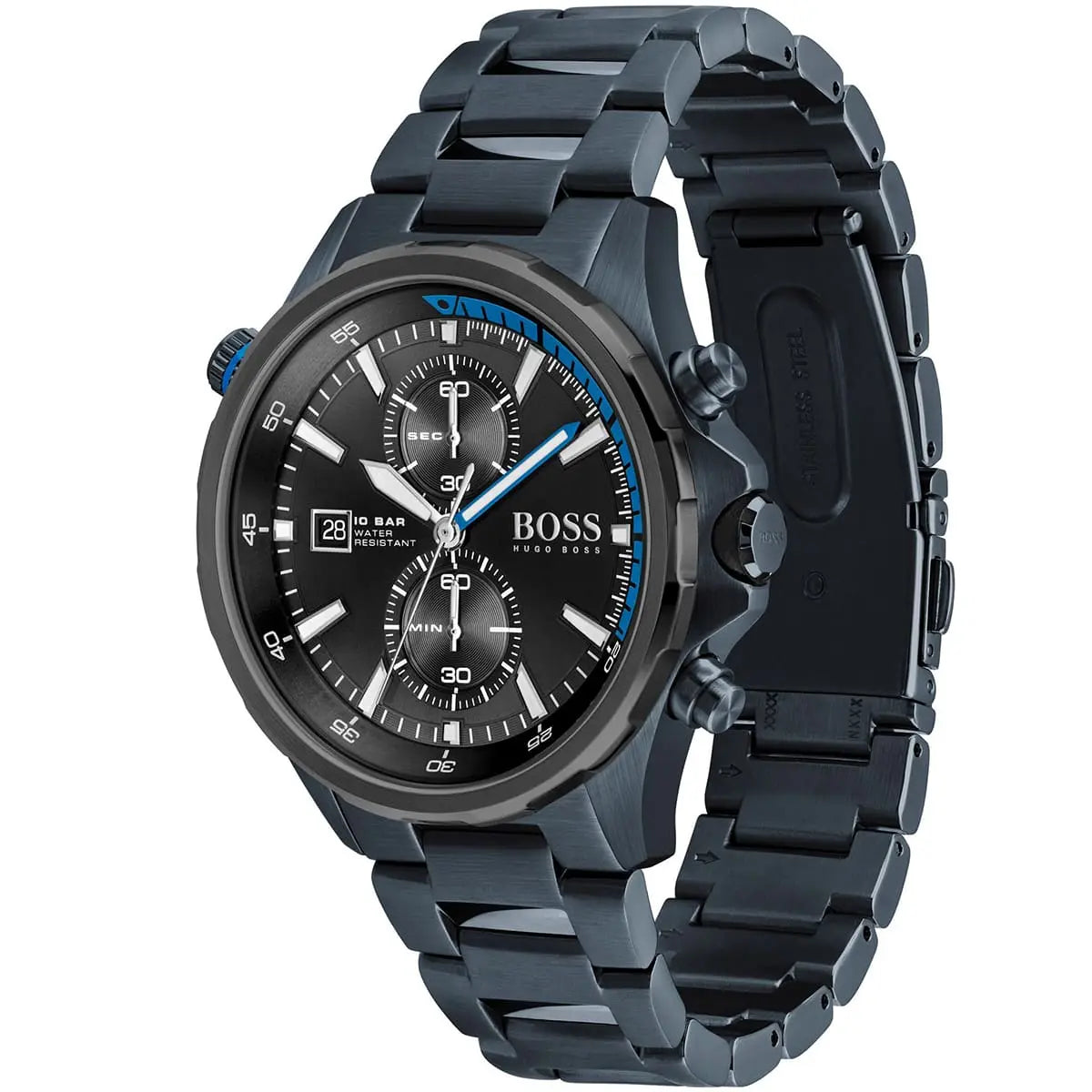 Hugo Boss Globetrotter 1513824 Blue IP Steel Black Dial Men's Watch