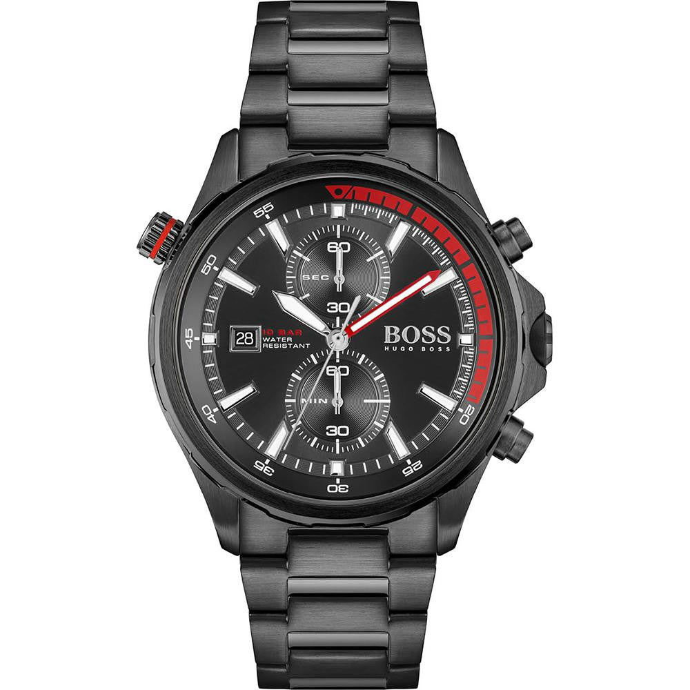 Hugo Boss Globetrotter 1513825 All-Black Stainless Steel Red Accent Chronograph Watch