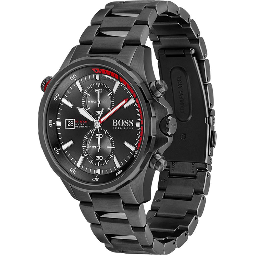 Hugo Boss Globetrotter 1513825 All-Black Stainless Steel Red Accent Chronograph Watch