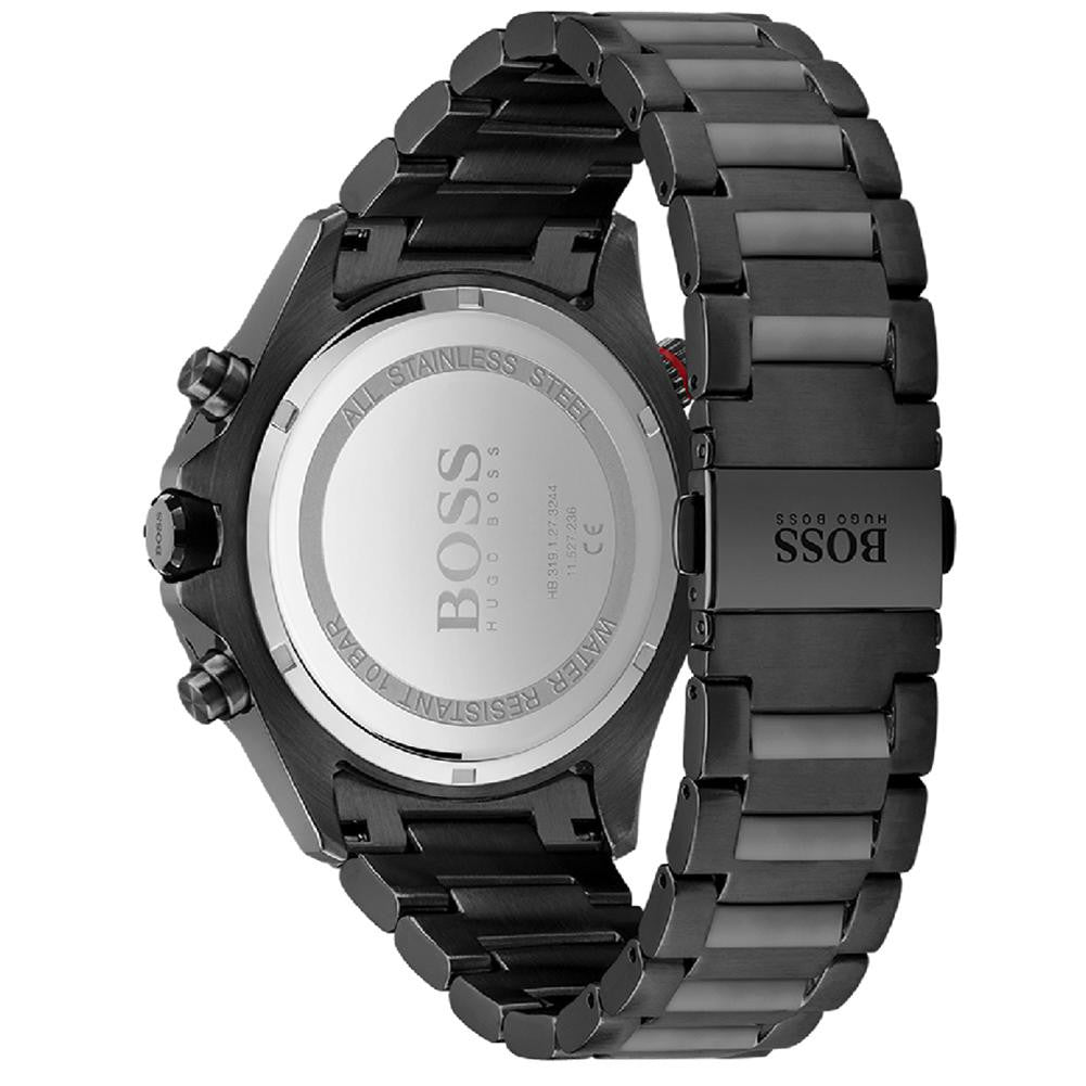 Hugo Boss Globetrotter 1513825 All-Black Stainless Steel Red Accent Chronograph Watch
