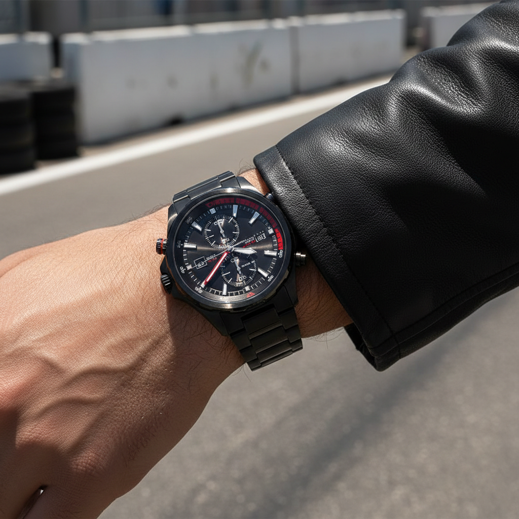 Hugo Boss Globetrotter 1513825 All-Black Stainless Steel Red Accent Chronograph Watch