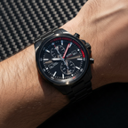 Hugo Boss Globetrotter 1513825 All-Black Stainless Steel Red Accent Chronograph Watch